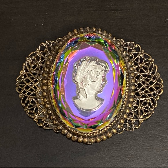 Stunning Vintage Watermelon Intaglio Cameo Grass Brooch 29.8g - Picture 6 of 11